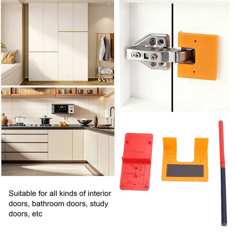 Door Jamb Hinge Jig Kit With Thickened Mounting Plates For Quick, No Hassle Hinge Install, Magnetic Limit Plate With Drill Locator Pencil