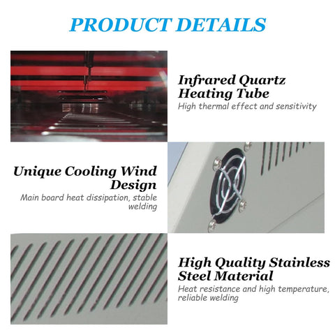 Product details of Powerful 800W Reflow Oven With Infrared Heater Soldering Station for PCB boards with heating tube and cooling fan
