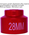 Close-up of a Heavy Duty 28mm Fuel Filter Socket With 3/8 Drive in red aerospace-grade aluminum, showing 28MM size.