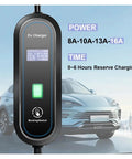 Heavy Duty Portable Level 2 EV Charger With 240 Volt Plug And Play Hookup No Sweat Setup Hella Durable IP67 Weatherproof 3.5 KW Electric Vehicle Charging Cable For Weekend Getaways display with digital screen.