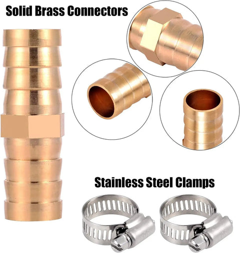 Six Pack Garden Hose Repair Connectors With Stainless Steel Clamps For Five Eighth Inch Hoses, Durable Brass Fittings Kit For Quick Repairs And Leak Free Watering