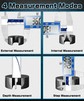 Ultra Accurate 0-6 Inch Digital Caliper With Extra Large LCD Screen IP54 Waterproof Stainless Steel Vernier Caliper showing 4 measurement modes