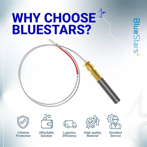 BlueStars thermopile assembly, 24-inch aluminum fireplace pilot burner with brass connector