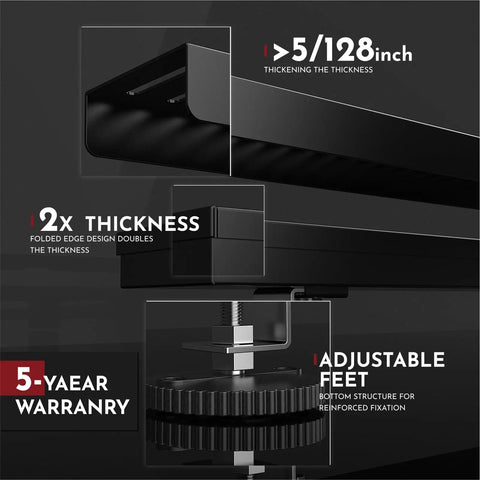 Close-up of 32 Inch Linear Shower Drain Rectangular Floor Drain With Accessories Capsule Pattern Cover Grate in matte black, showing thickness and adjustable feet details.