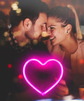 Couple with Pink Heart Neon Sign With Battery Or USB Power For A Romantic Mood And Cozy Vibes LED Heart Lights