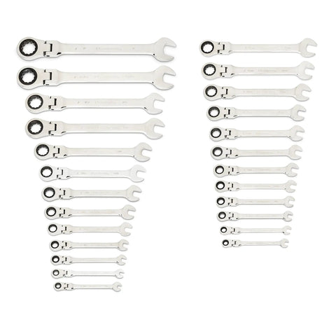Flex 25-Piece Ratcheting Wrench Set With SAE And Metric Sizes, 72-Tooth Box End, Off-Corner Loading, Ultra Thin Head, Steel Material
