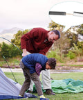 Father and son setting up tent with Replacement Beach Tent Poles For 3 Person Tents, 10-Section Pole Set, 142.5 Inch