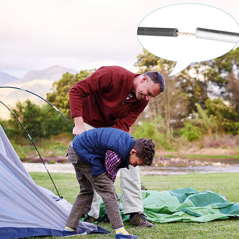 Father and son setting up tent with Replacement Beach Tent Poles For 3 Person Tents, 10-Section Pole Set, 142.5 Inch
