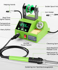 100W Digital Soldering Station Kit With 2 Helping Hands, Fast Heat, Big LED Display, Temperature Range 180 Celsius To 480 Celsius, Celsius Fahrenheit Conversion, Auto Sleep, Includes Solder Wire And Tools, Green
