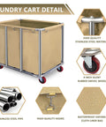 Heavy Duty Commercial Laundry Cart With Wheels Industrial Stainless Steel Linen Tote for Hotel Housekeeping with three compartments.