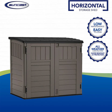 34 Cu Ft Horizontal Resin Storage Shed With Floor Included For Outdoor Use Weatherproof And Lockable Fits Small To Medium Trash Cans Generators And Garden Tools Stoney Black