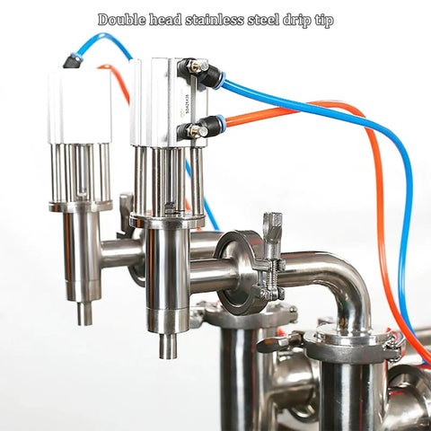 Straight Shooter Semi Automatic Double Head Bottle Filler Machine Pneumatic Stainless Steel 100 To 1000 Ml with drip tips.