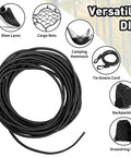 Elastic Cord One Eighth Inch Three Millimeter Heavy Duty Stretch Rope Ten Yards Ten Pack With Plastic Spring Locks For Sewing Crafting And DIY Projects Built To Last Waterproof Nylon Sleeve Black coiled with DIY uses.