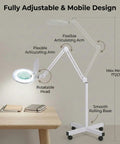 Premium 10X Magnifying Lamp With 6500K LED Light, Adjustable Arm, Rolling Base, shown with flexible articulating arm