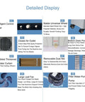 High Capacity Evaporative Air Cooler With A Massive 90 Liter Water Tank And Three Quick Speeds. Detailed display of fan blades and water curtain.