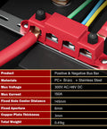 Heavy Duty Power Distribution Block 150A Bus Bar 12V To 48V Terminal Strip showing positive and negative connections.