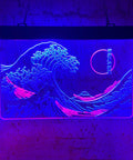 Great Wave Neon Sign Wall Decor LED Light With Lit Blue And White Glow 24 By 16 Inches Handmade Japanese Wave Art on wall