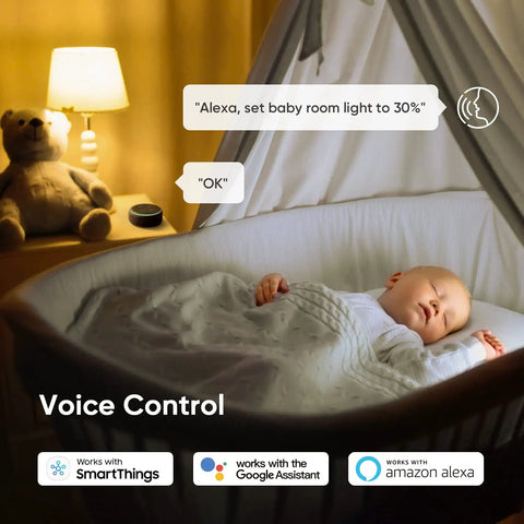 Voice control setting baby room light with 2 Pack 3 Way Smart Dimmer Switch Set For Home Lighting, Alexa compatible.
