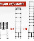 14.5Ft Aluminum Telescoping Ladder Collapsible And Retractable Extension And For Home And Outdoor Projects, Lightweight Portable Build With 330 Lbs Capacity, Grab And Go Easy Carry Handle, Anti Slip Rungs, Durable Safety Design, height adjustable ladder
