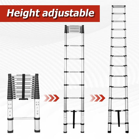 14.5Ft Aluminum Telescoping Ladder Collapsible And Retractable Extension And For Home And Outdoor Projects, Lightweight Portable Build With 330 Lbs Capacity, Grab And Go Easy Carry Handle, Anti Slip Rungs, Durable Safety Design, height adjustable ladder
