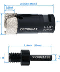 DeckRKAT diamond core drill bit, 1-1/4 in (32 mm) vacuum brazed hole saw with 5/8-11 thread and 3/8 in hex shank (side view)