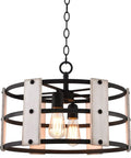 Open Drum 4 Light Modern Farmhouse Chandelier With Interchangeable Walnut And White Ash Wood Panels in coarse black finish