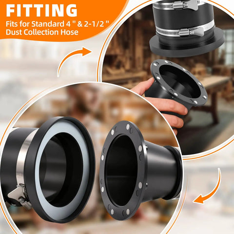 Magnetic Dust Collection Fittings For Woodworking Shops With Quick Hose Connectors Two Pack Mag Port Adapters angled view