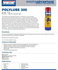 Product information sheet for Polylube 300 PTFE Clear Gel Lubricant Aerosol Bundle Two 13 Oz Cans with product image.
