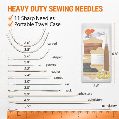Upholstery Repair Kit With Waxed Thread In 3 Colors And Heavy Duty Needles Set Of 11 For Leather Canvas And Quilting Projects DIY Friendly