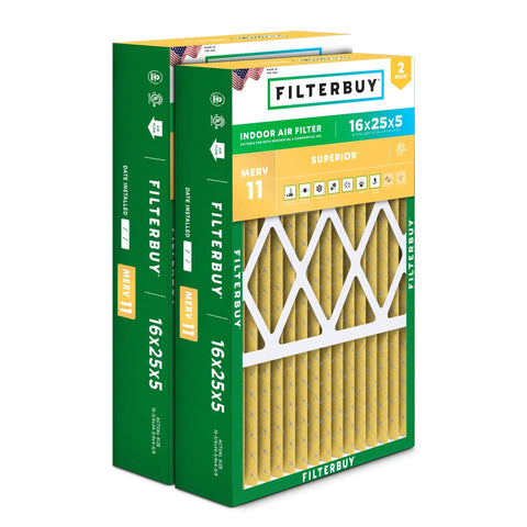16x25x5 Air Filter MERV 11 Superior Pet And Allergy Defense Twin Pack For Home HVAC Systems Pleated Furnace AC Filter packaging