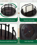 Four views of 9-Inch Rotating Napkin Holder And Condiment Organizer With 360 Degree Lazy Susan Turntable in Dark Brown.