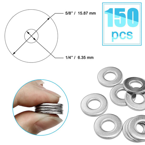 Quarter Inch By Five Eighths Inch 304 Stainless Steel Fender Flat Washers Top Shelf Heavy Duty Rock Solid Corrosion Resistant Hardware Kit For DIY Builds And Auto Fixes 150 Piece Pack