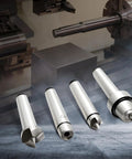 MT2 Wood Lathe Live Center Set 4 Piece With Spur Cup Centers in wooden box for woodworking and metal lathe, displayed on table.