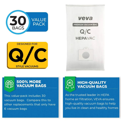 Type Q And C HEPA Vacuum Bags For Canister Vacuum Cleaners, 30 Pack displayed with quality and value features