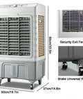 Portable Evaporative Air Conditioner With Remote And Wide Angle Oscillation Plus 3 In 1 Swamp Cooler And Humidifier Featuring 7 5 Hour Timer And Dual Cooling For Quick No Sweat Comfort Anywhere, displayed with dimensions.