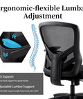 Big And Tall Office Chair Up To 500 Lbs With Adjustable Lumbar Support shown with ergonomic mesh back and spine illustration