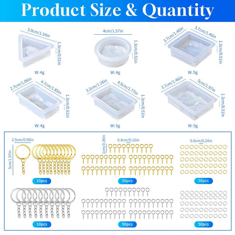 Complete Kit Of Dope Silicone Molds For Keychains And Pendants Including Triangle Round Square Ripple Shapes Plus Metal Charms For Top Tier Epoxy Jewelry Crafting