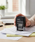 Six Digit Self Inking Numbering Stamp With Crisp Black Ink Marks And Zero Mess Build For Fast Office Workflows That Really Nails The Job Every Single Time on paperwork.