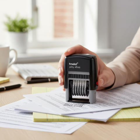 Six Digit Self Inking Numbering Stamp With Crisp Black Ink Marks And Zero Mess Build For Fast Office Workflows That Really Nails The Job Every Single Time on paperwork.