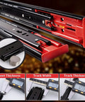 Kick to Open Drawer Slides 10-24 Inch Black Full Extension Side Mount Handleless Foot Tap Open Runners, black steel with red ends
