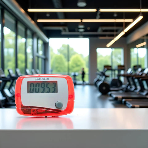 Red Portable Mini Digital LCD Pedometer For Walking And Running Steps On The Go Pocket Size Distance Miles Calorie Counter Daily Target Monitor Exercise Time Compact Pedometer, red plastic 1.0 in display on gym table