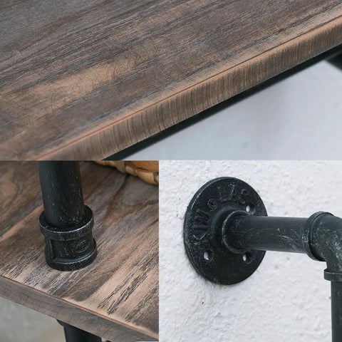 Industrial Rustic Bathroom Shelves Wall Mounted 19.7 Inch Two Tier With Towel Bar, Metal Pipe Storage For Kitchen And Bathroom, Floating Over Toilet Shelf, Space Saving Built To Last Dark Wood Finish
