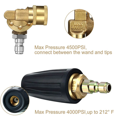 Brass pressure washer turbo nozzle with 1/4 in quick-connect and black handle spray tip kit, 4500 PSI marking