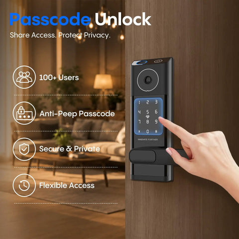 Next Level Smart Door Lock With Onboard Video Doorbell And Quick Fingerprint Access For A Solid Keyless Front Door Setup showing passcode unlock panel.