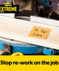 Extreme Adhesive Orange Sticky Notes 3x3 Inches For Rugged Jobsites, 12 Pads Per Pack, shown on woodworking tool.