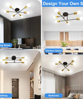 Dope Adjustable Gold Sputnik Chandelier With 6 Lights in living room, hallway, bedroom, kitchen, semi flush mount design