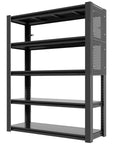 Badass Heavy Duty Storage Shelving With Pegboard 5 Tier Metal Rack Unit Max 2000 Lb Capacity Built Like A Tank For Garage Workshop And Home Storage Black Steel, side view.
