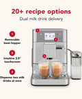 Heavy Duty Stainless Steel Espresso Machine With Removable Bean Hopper And Auto Milk Frother Built To Last And Brews Like Butter For Any Home Barista Game Changer Setup showing dual milk delivery.