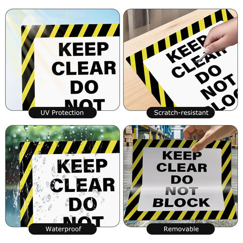 Keep Clear Do Not Block Sign 17 By 17 Inches 5 Pack Self Adhesive Waterproof Vinyl Safety Stickers for Factory and Workplace