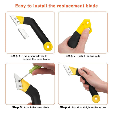 Steps to attach a new blade on the Grout Removal Tool Kit With Angled Saw Blade And 3 Extra Replacement Blades No Fuss Grout Ripper
